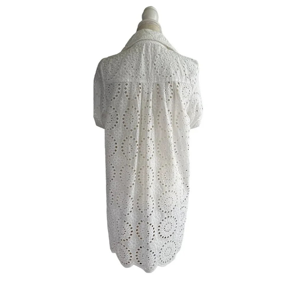 Cartolina Nantucket Beach Coverup Womens Large White Eyelet Dress Collared Pool_3